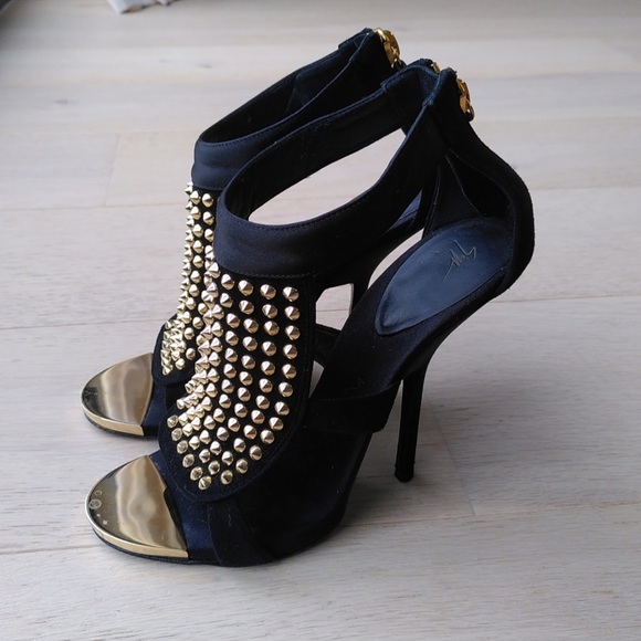 Giuseppe Zanotti Shoes - Giusseppe Zannotti Studded Satin Heel Suede Bootie